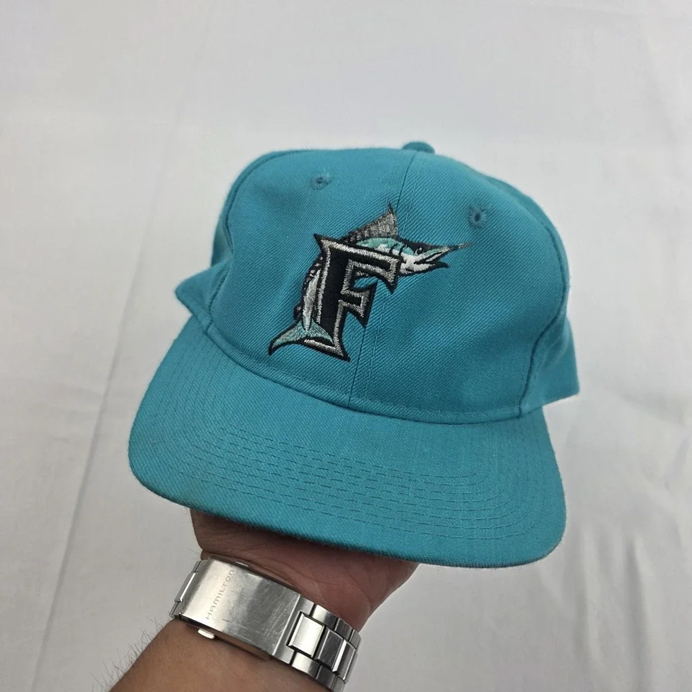 Vintage Florida Marlins Hat Cap Snap Back Mens One Size Teal MLB Baseball 90s